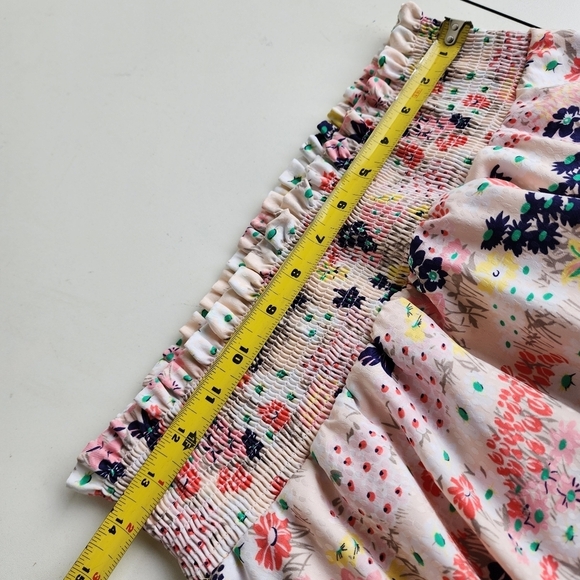 MAISON JULES Women's Pink Floral Print Smocked Tiered Skirt Elastic Waist Sz S - Picture 7 of 12